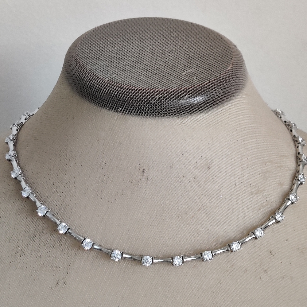 Elegant Sterling Silver and Cubic Zirconia Station Necklace - Picture 9 of 16